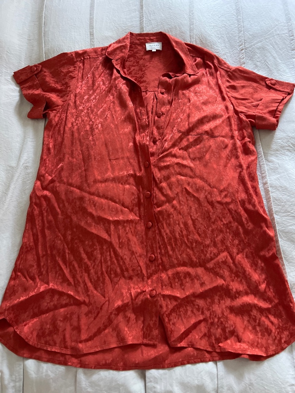 Sézane Red Button-Front Short Sleeve Dress